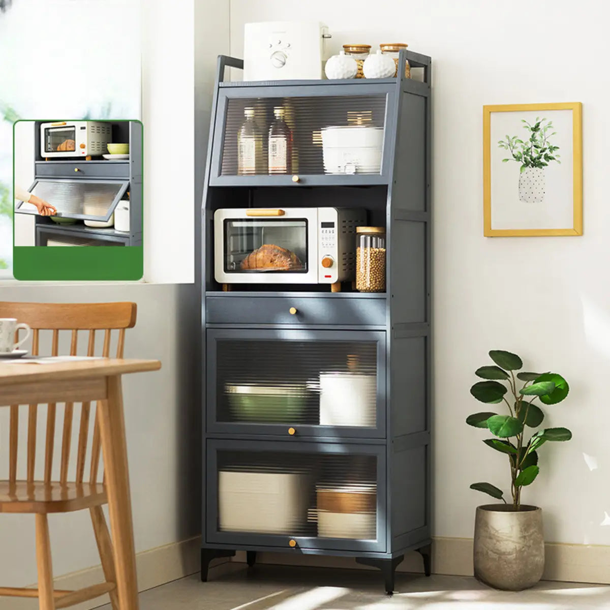 Gray Wood Dining Room Storage China Cabinet