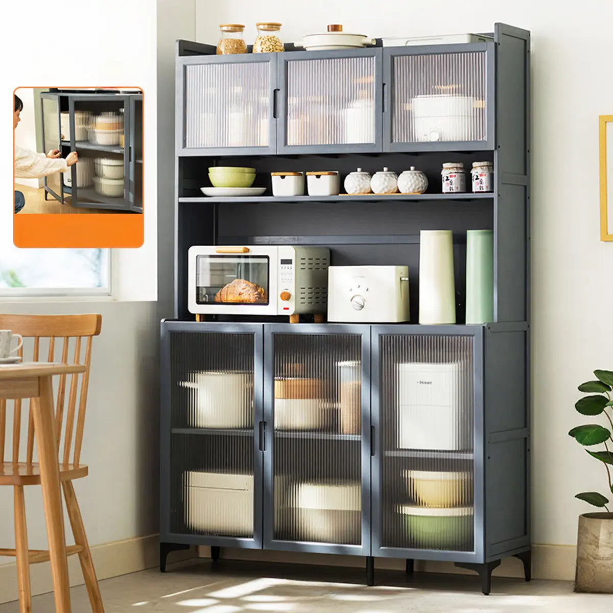 Gray Wood Dining Room Storage China Cabinet