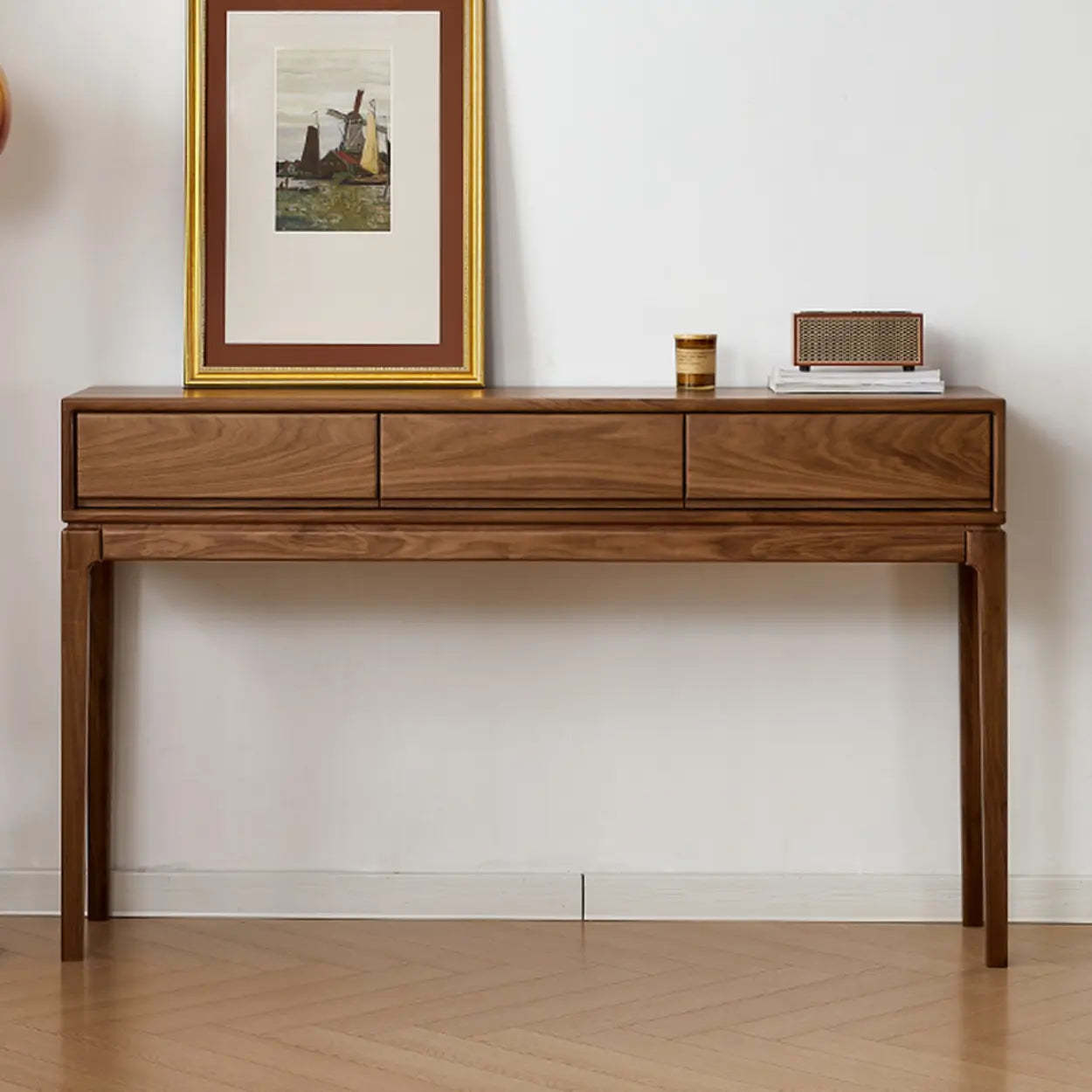 Espresso Wood Large Console Table with Drawers — Solid  Wood
