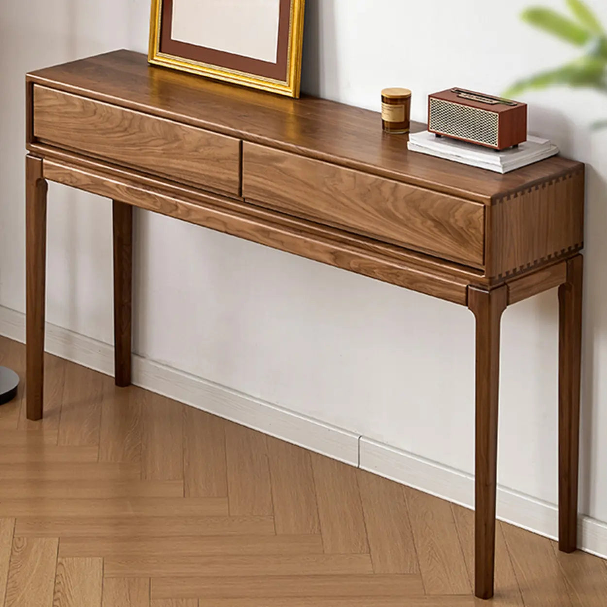Espresso Wood Large Console Table with Drawers — Black Walnut