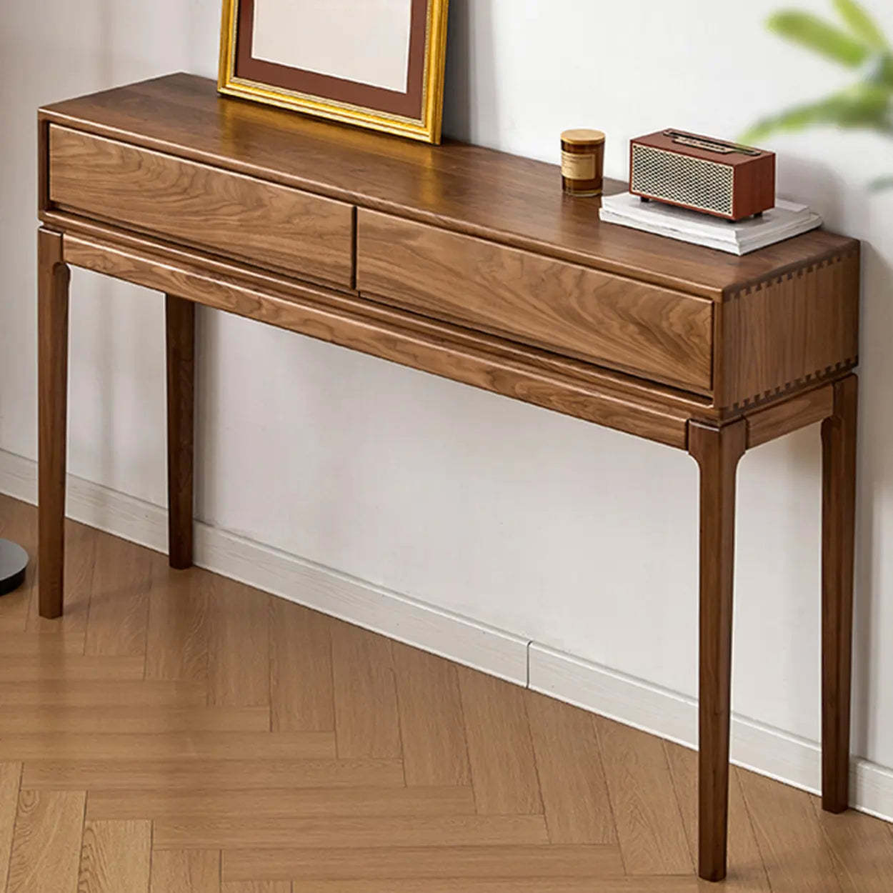 Espresso Wood Large Console Table with Drawers — Black Walnut