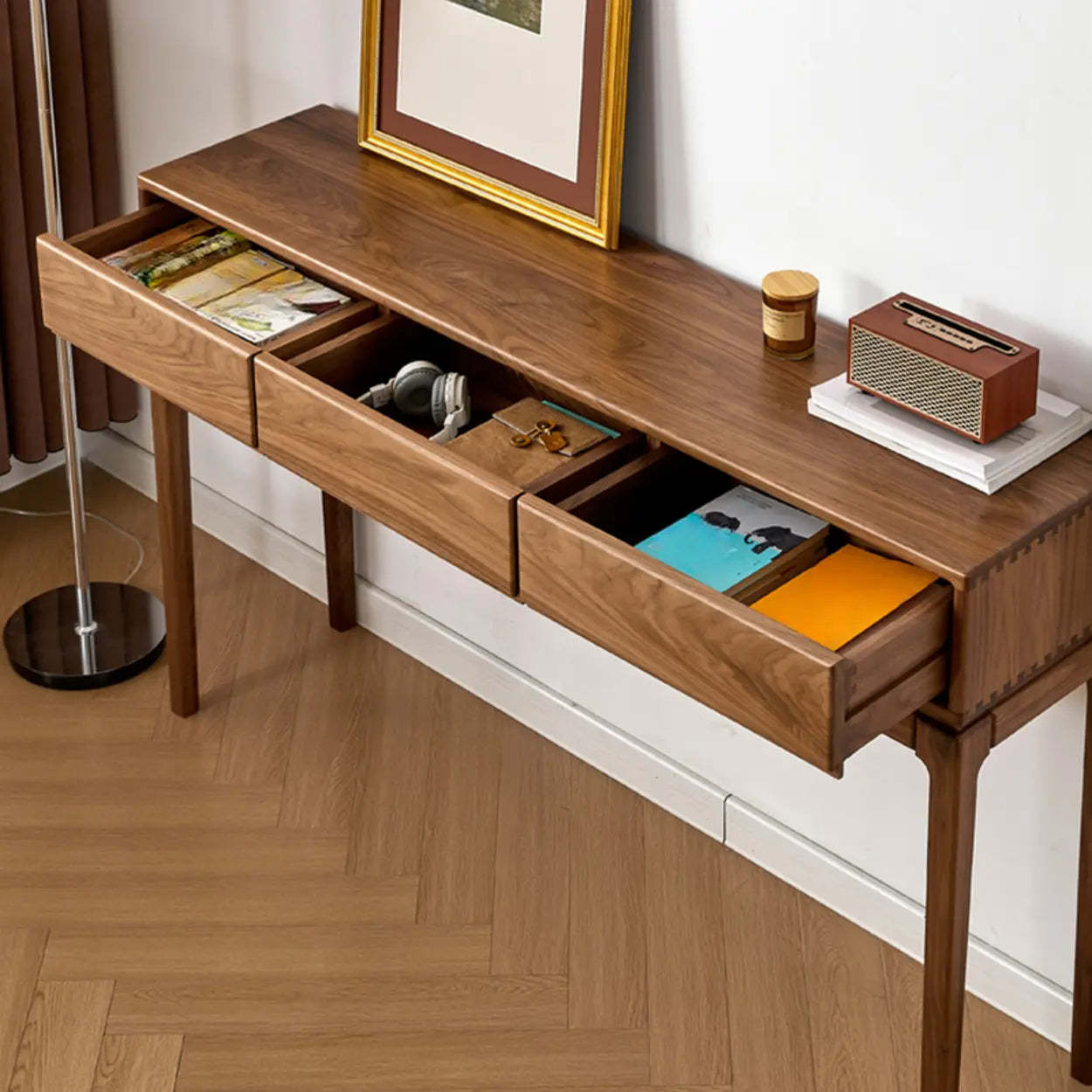 Espresso Wood Large Console Table with Drawers — Solid  Wood