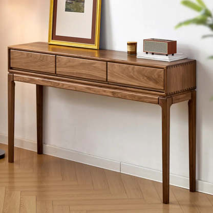 Espresso Wood Large Console Table with Drawers — Black Walnut