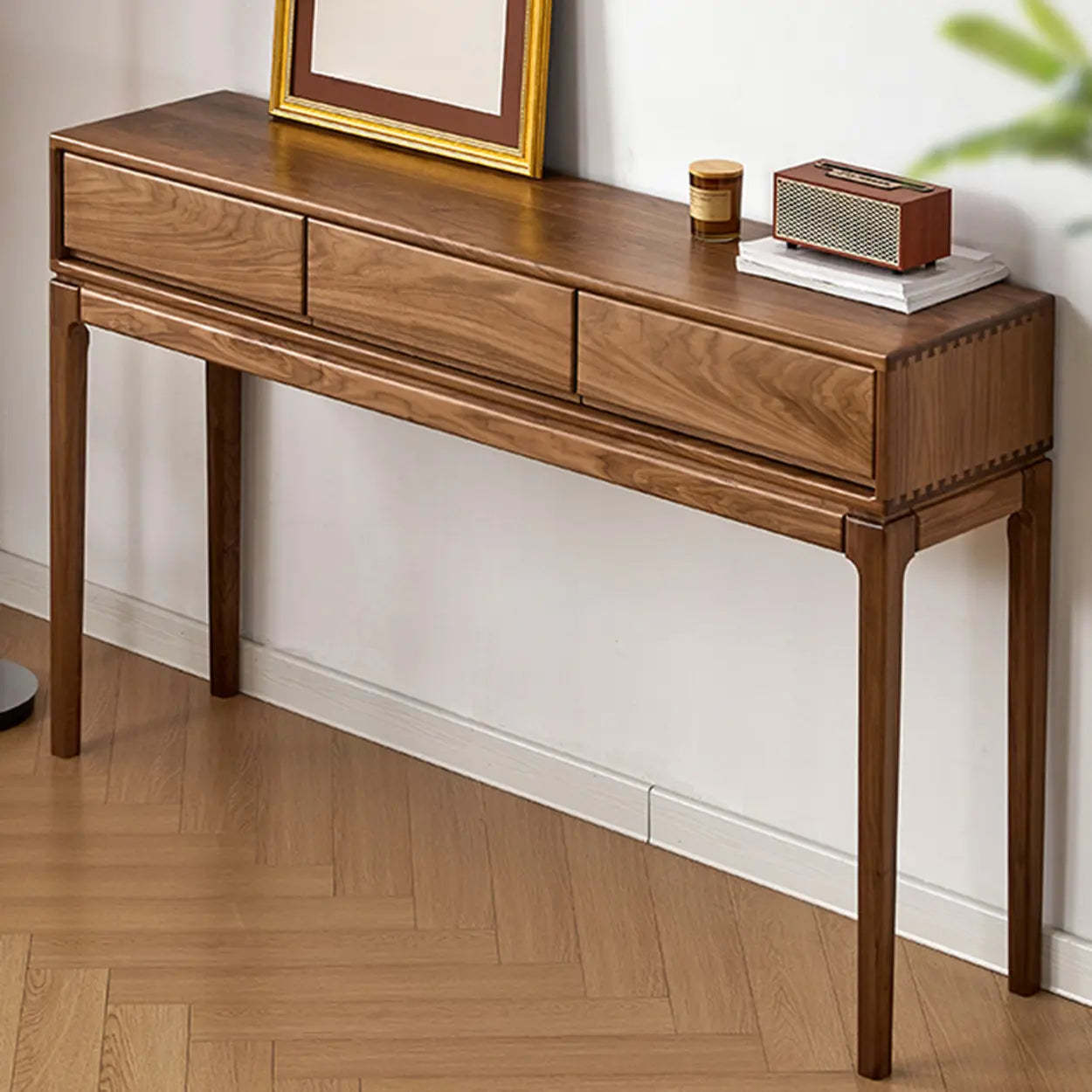 Espresso Wood Large Console Table with Drawers — Solid  Wood
