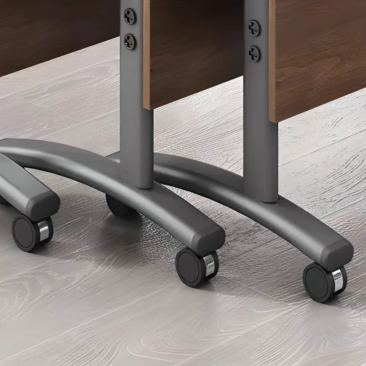 Wood T-Shape Double Computer Desk with Casters — Natural Finish / Without Chairs