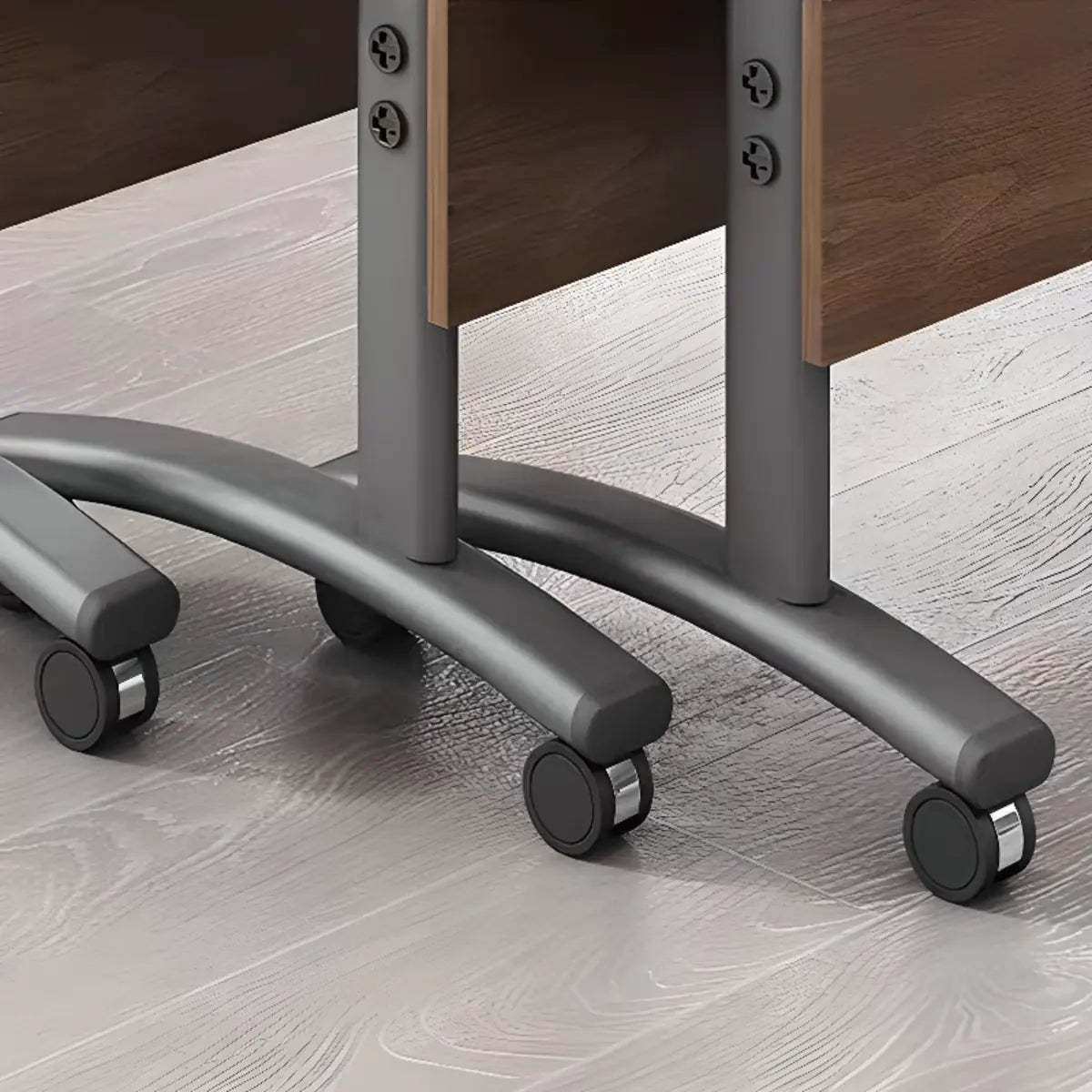 Wood T-Shape Double Computer Desk with Casters — Natural Finish / Without Chairs