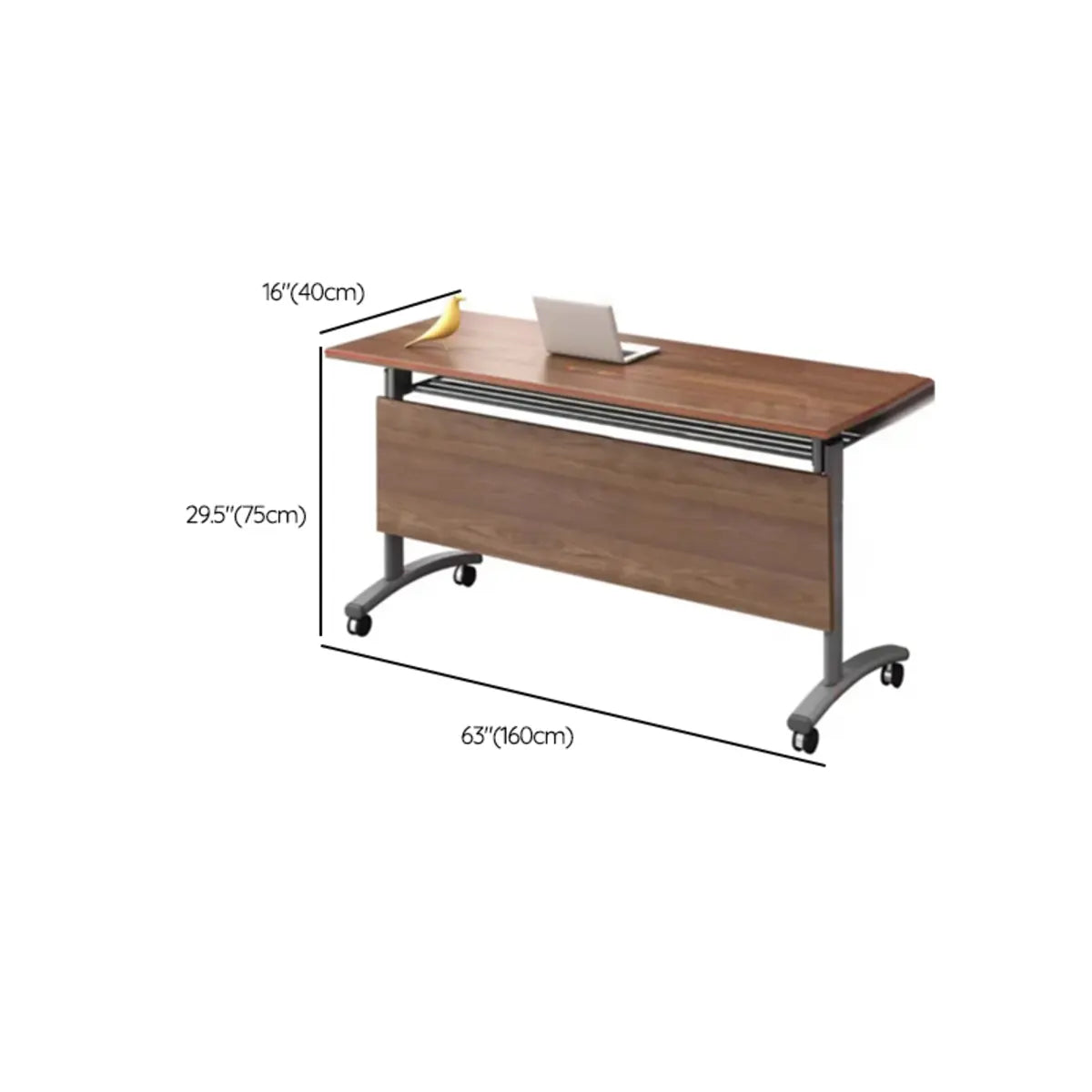Wood T-Shape Double Computer Desk with Casters — Walnut / Without Chairs