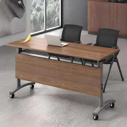 Wood T-Shape Double Computer Desk with Casters — White / Without Chairs