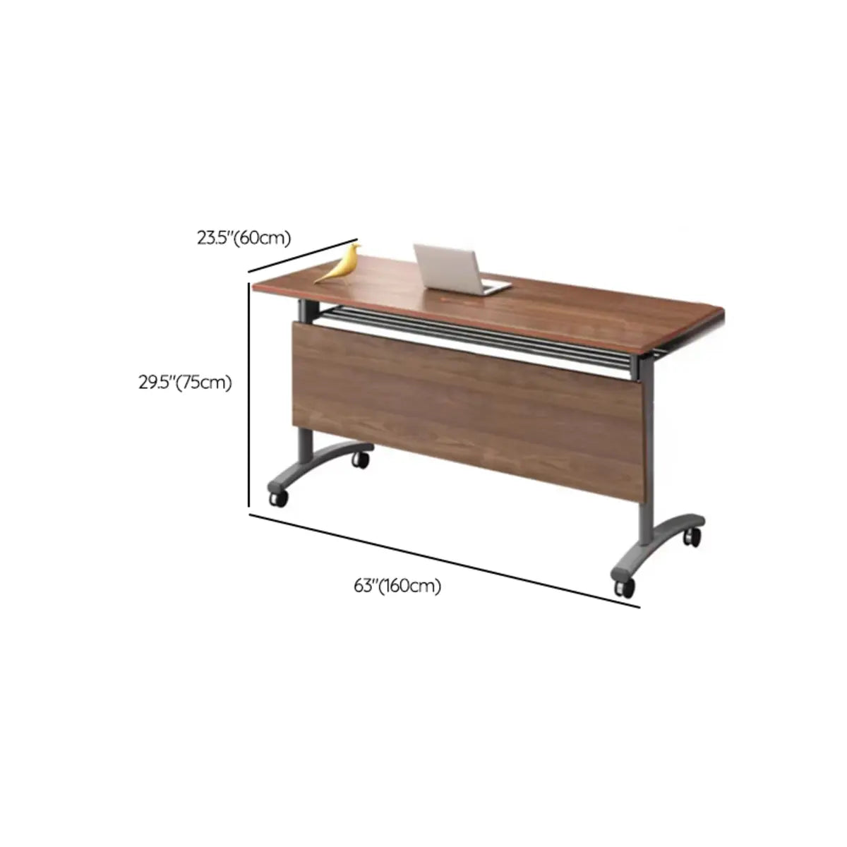 Wood T-Shape Double Computer Desk with Casters — Walnut / Without Chairs