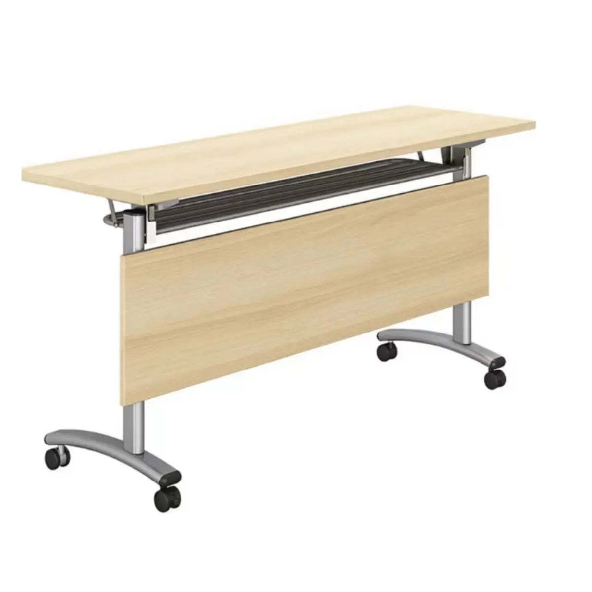 Wood T-Shape Double Computer Desk with Casters — Walnut / Without Chairs