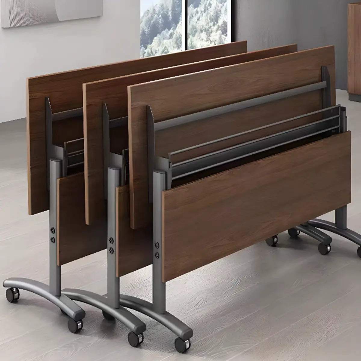 Wood T-Shape Double Computer Desk with Casters — White / Without Chairs