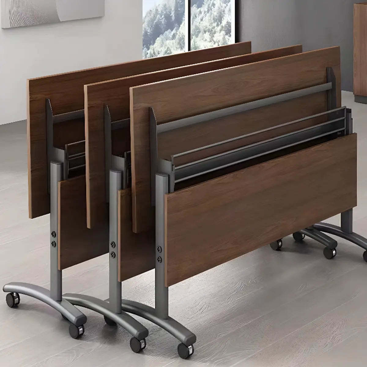Wood T-Shape Double Computer Desk with Casters — White / Without Chairs