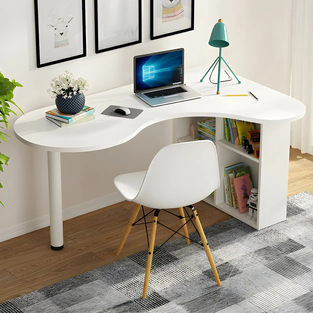 Wood Free-Form Peninsula Writing Desk with Shelf