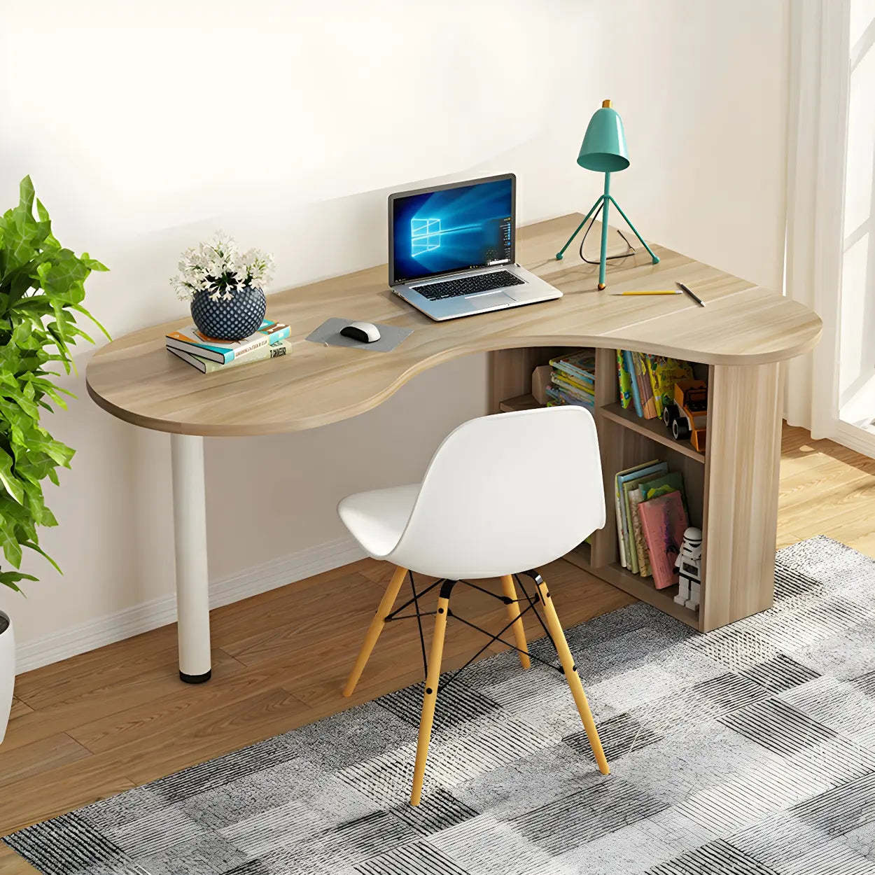 Modern writing free-form desks in wood — 47" L x 31" W x 29" H / Right Hand Return / Walnut