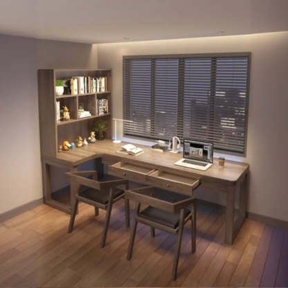 Wood Hutch L-Shape Double Computer Desk with Drawers — Table Only