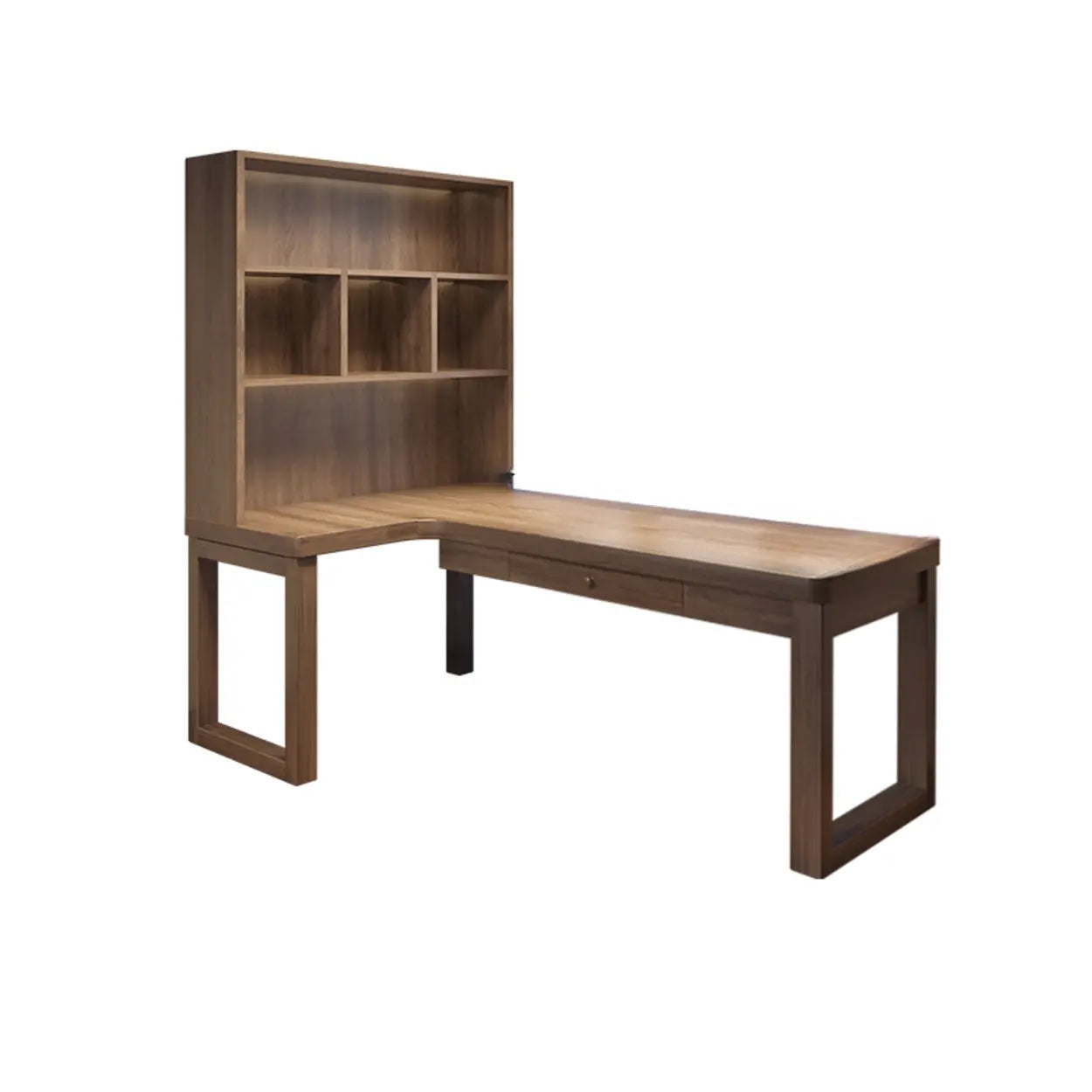 Wood Hutch L-Shape Double Computer Desk with Drawers — Table Only