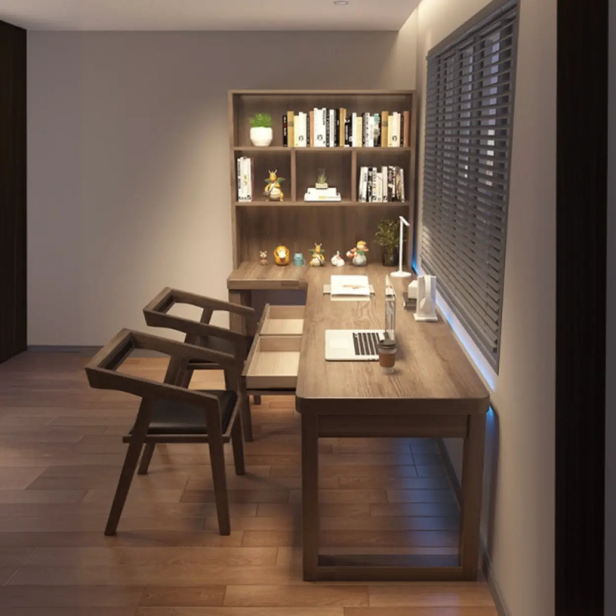 Wood Hutch L-Shape Double Computer Desk with Drawers — Table Only