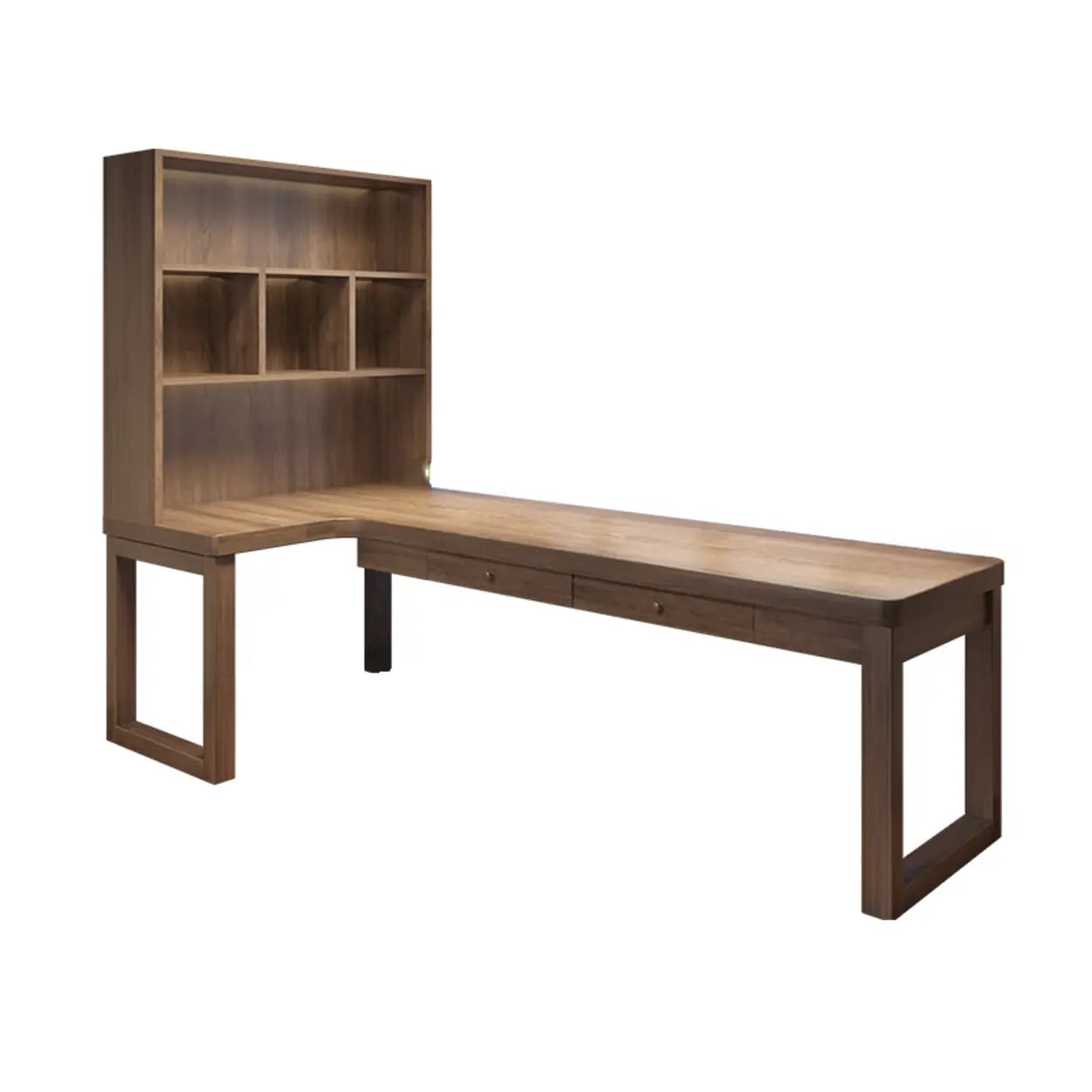 Wood Hutch L-Shape Double Computer Desk with Drawers