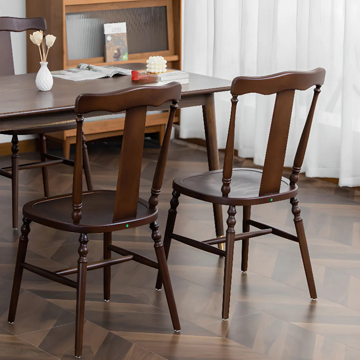 Wood Open Slat Back Ash Dining Chair Walnut