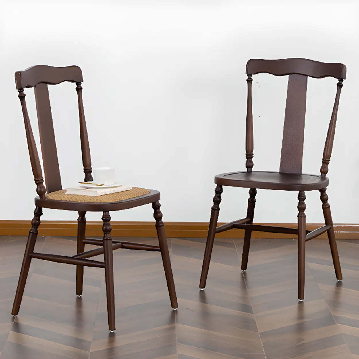 Wood Open Slat Back Ash Dining Chair Walnut — Black Walnut / Wicker & Rattan
