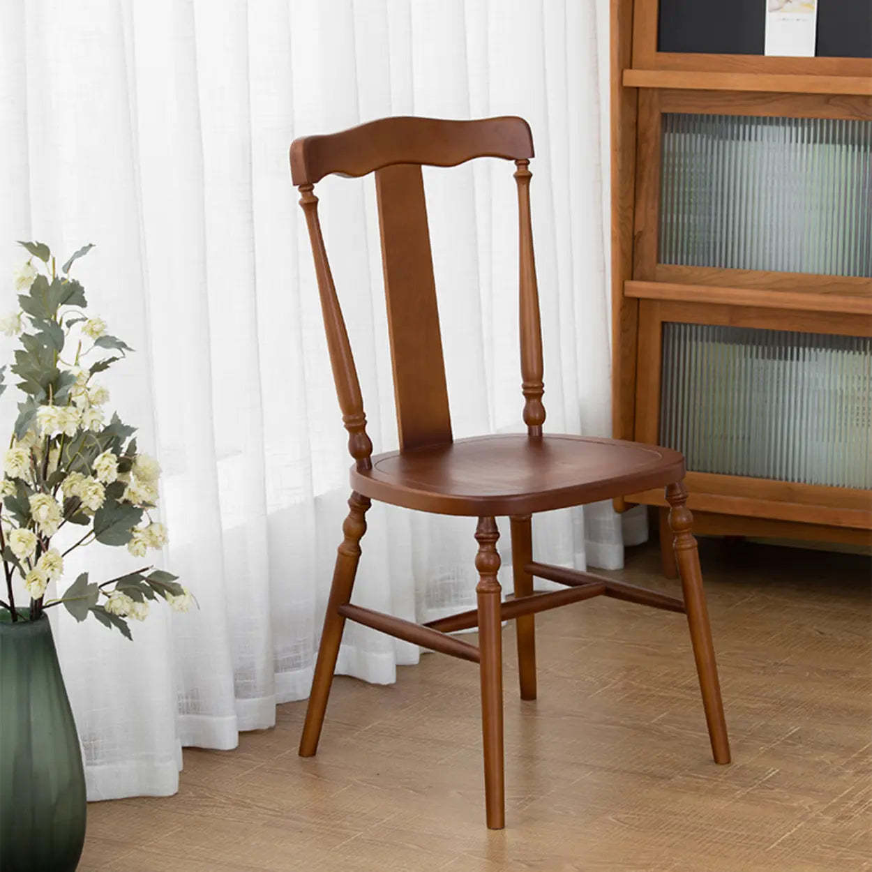 Wood Open Slat Back Ash Dining Chair Walnut