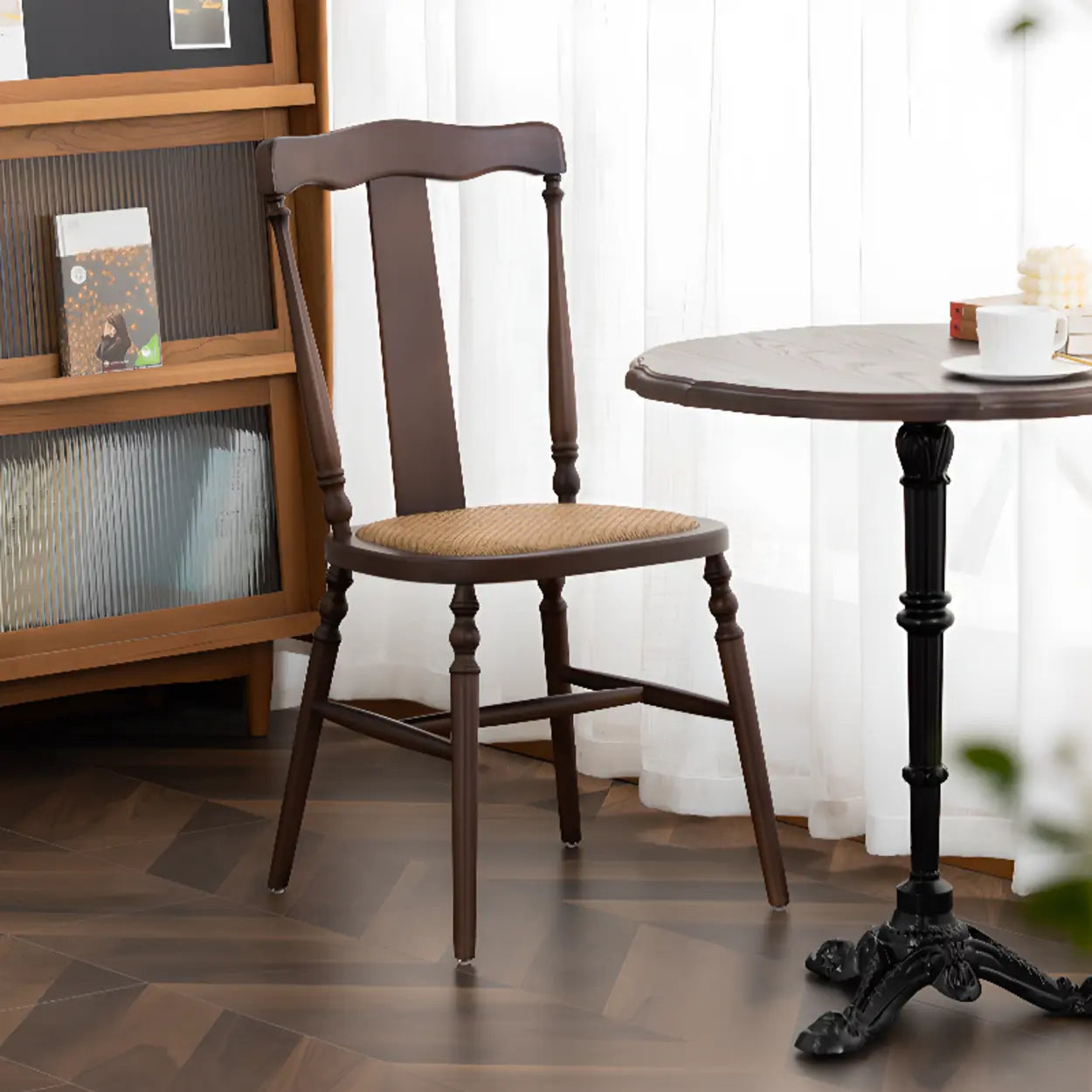 Wood Open Slat Back Ash Dining Chair Walnut