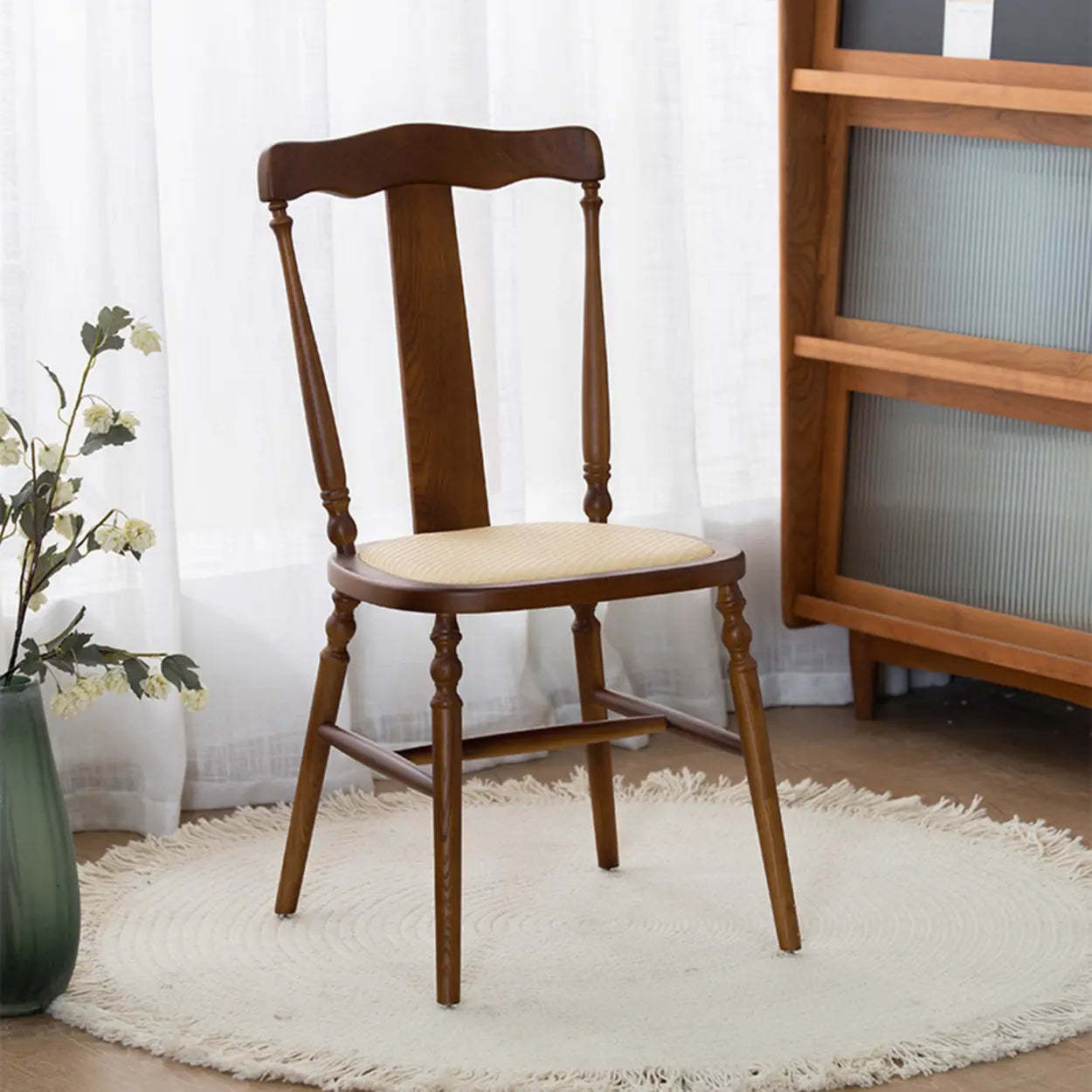 Slat back ash open black rattan dining chairs & benches, Lighom — Brown