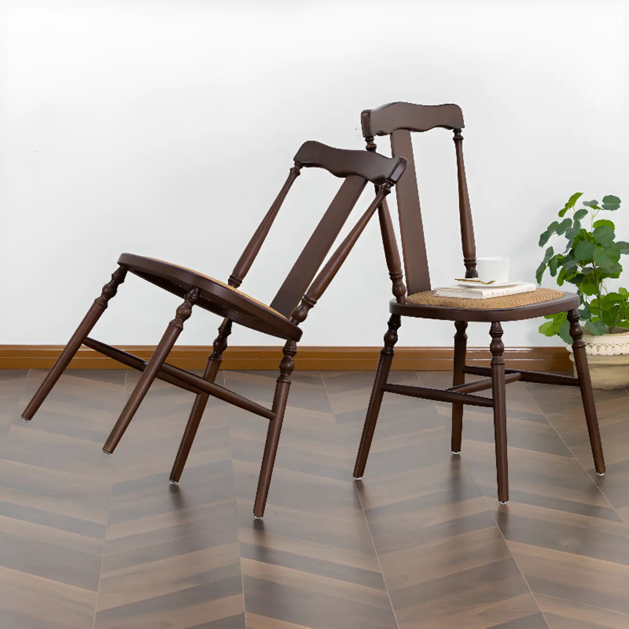 Wood Open Slat Back Ash Dining Chair Walnut