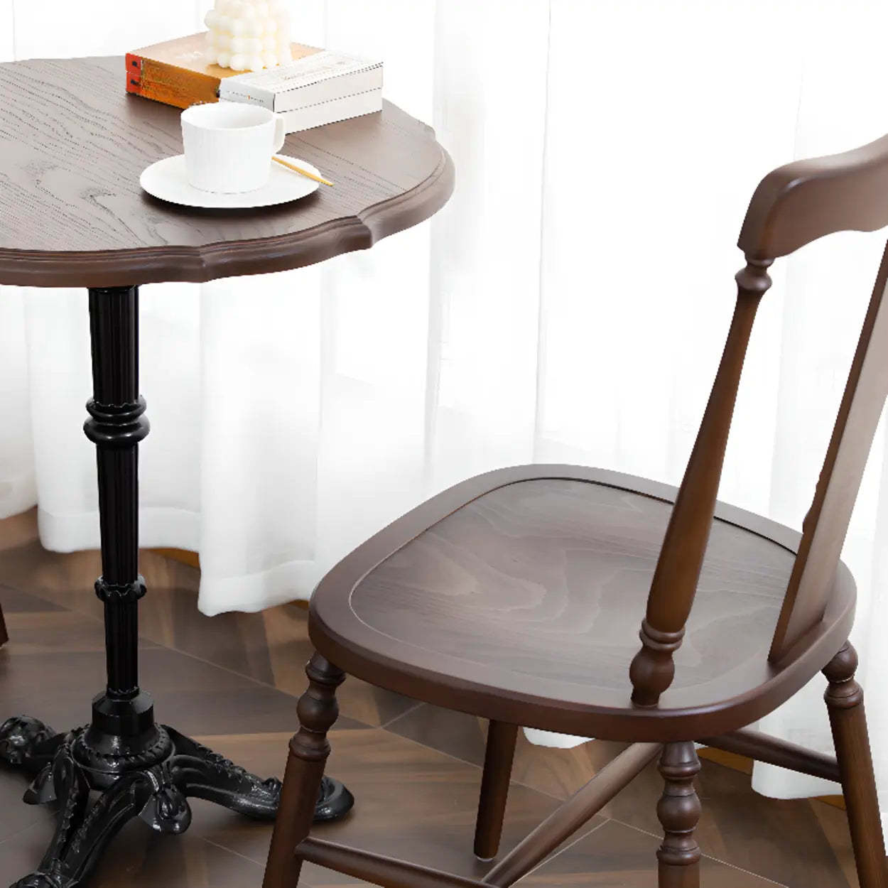 Wood Open Slat Back Ash Dining Chair Walnut