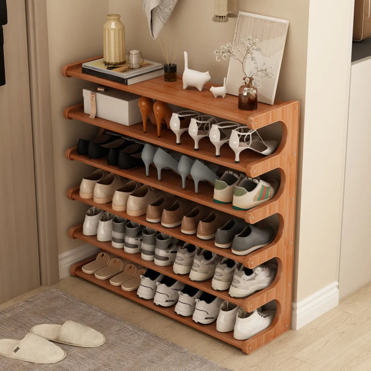 Vertical Freestanding Wood Shoe Rack