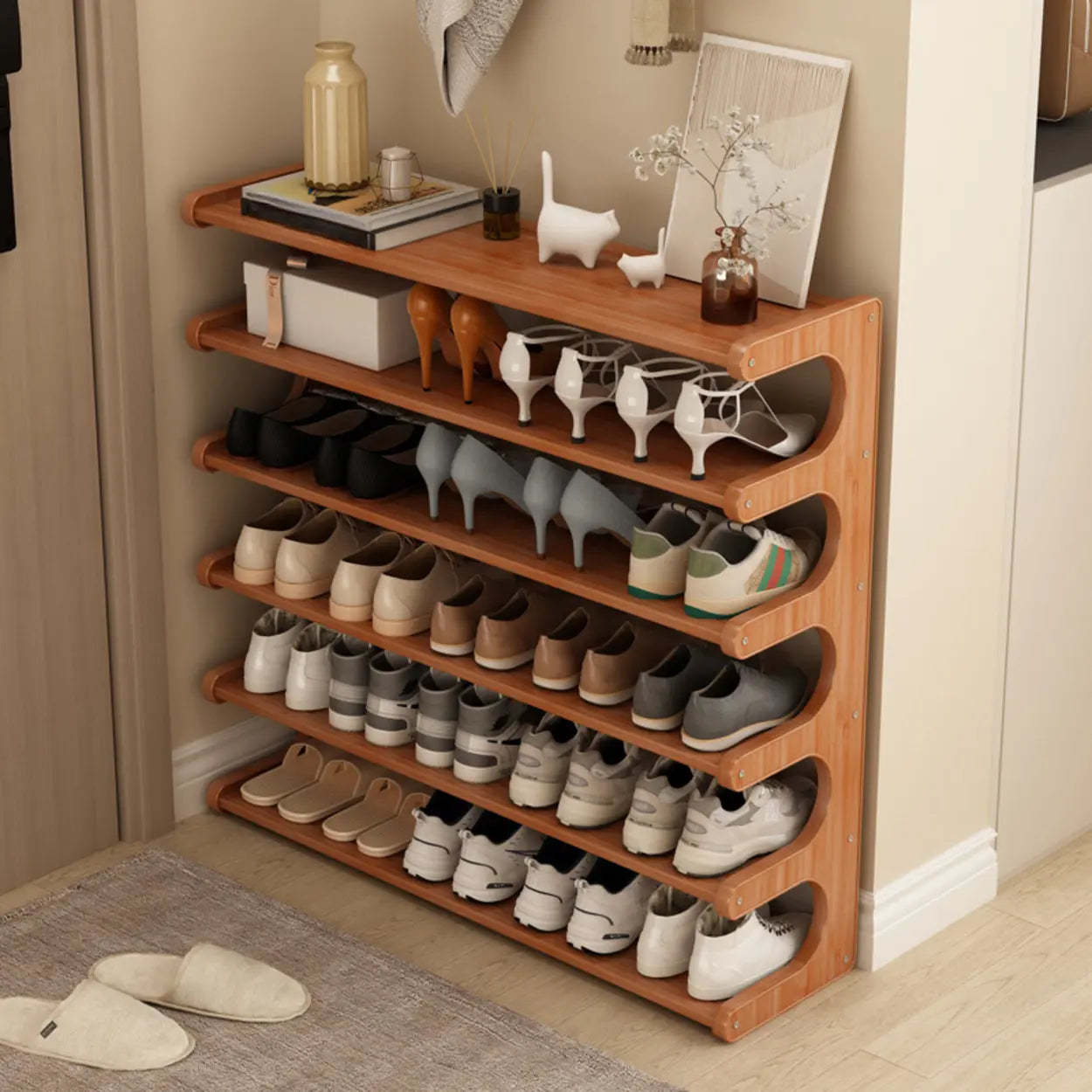 Vertical Freestanding Wood Shoe Rack