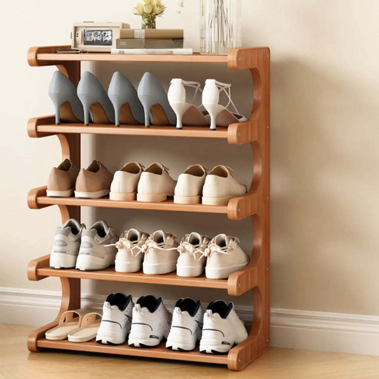 Vertical Freestanding Wood Shoe Rack