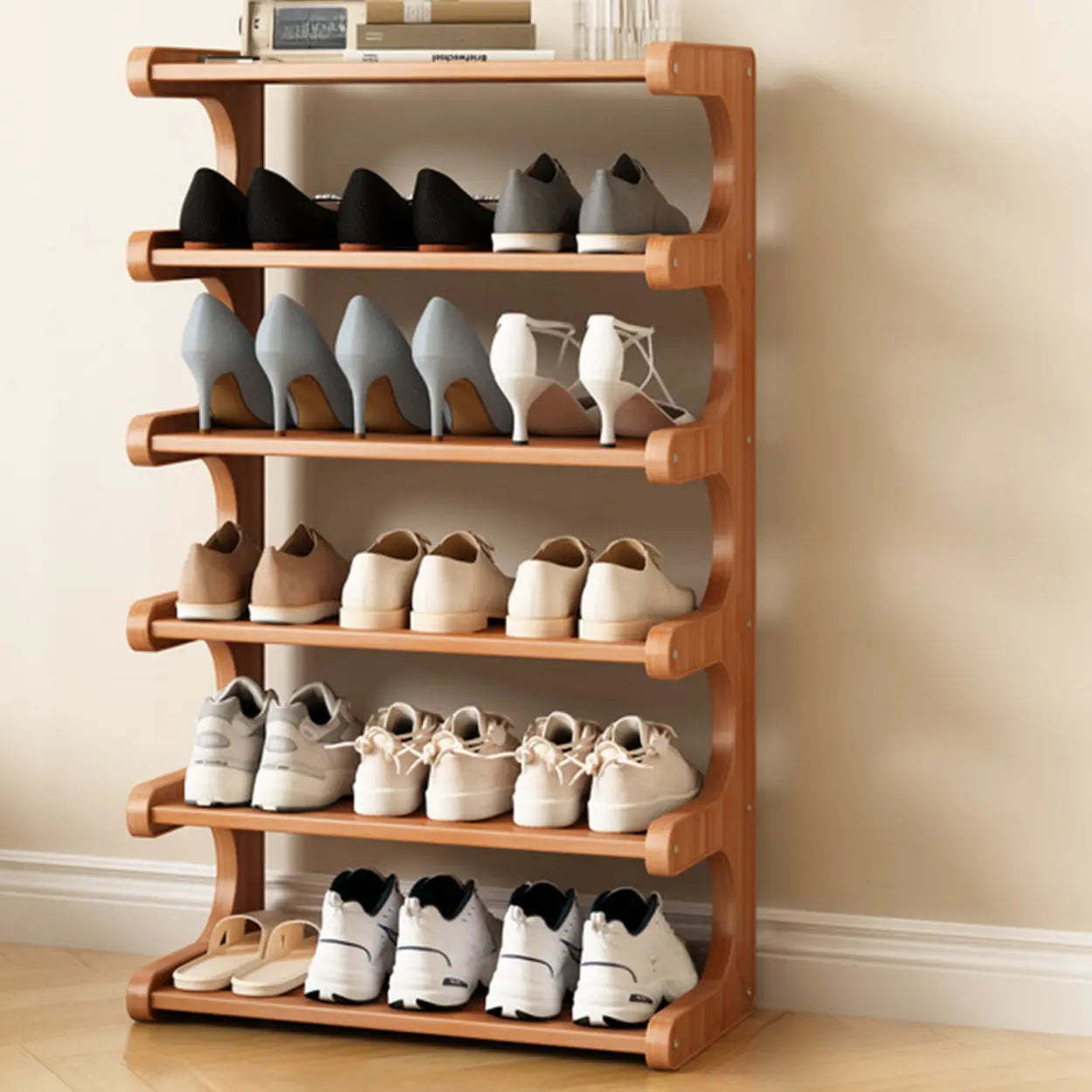 Vertical Freestanding Wood Shoe Rack