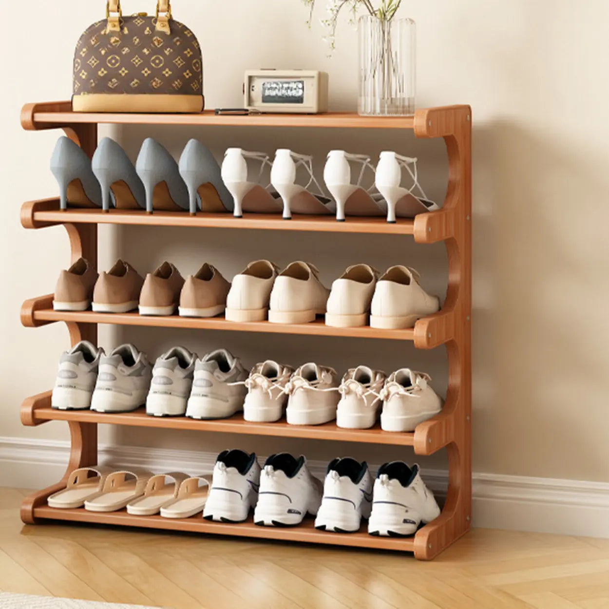 Vertical Freestanding Wood Shoe Rack