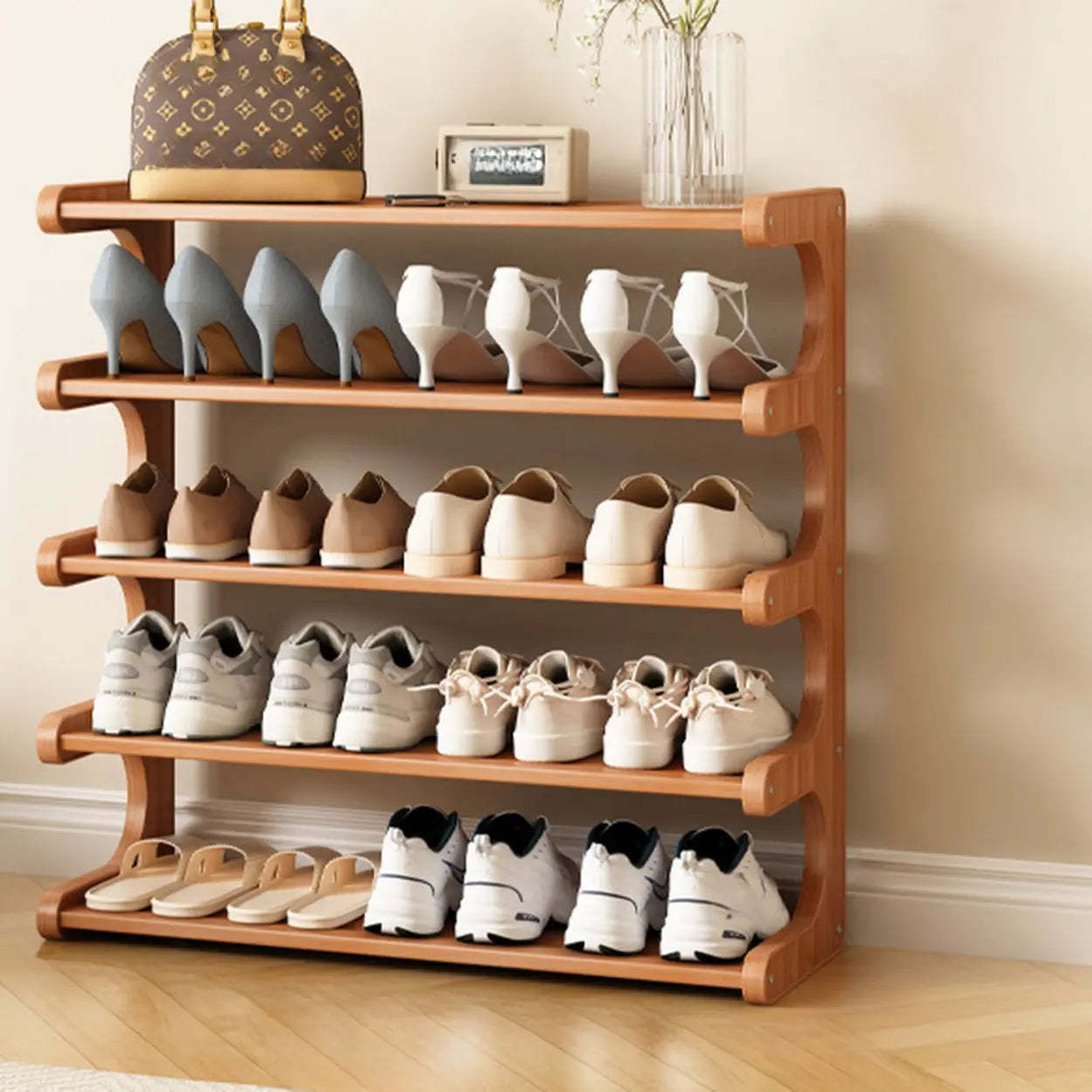 Vertical Freestanding Wood Shoe Rack