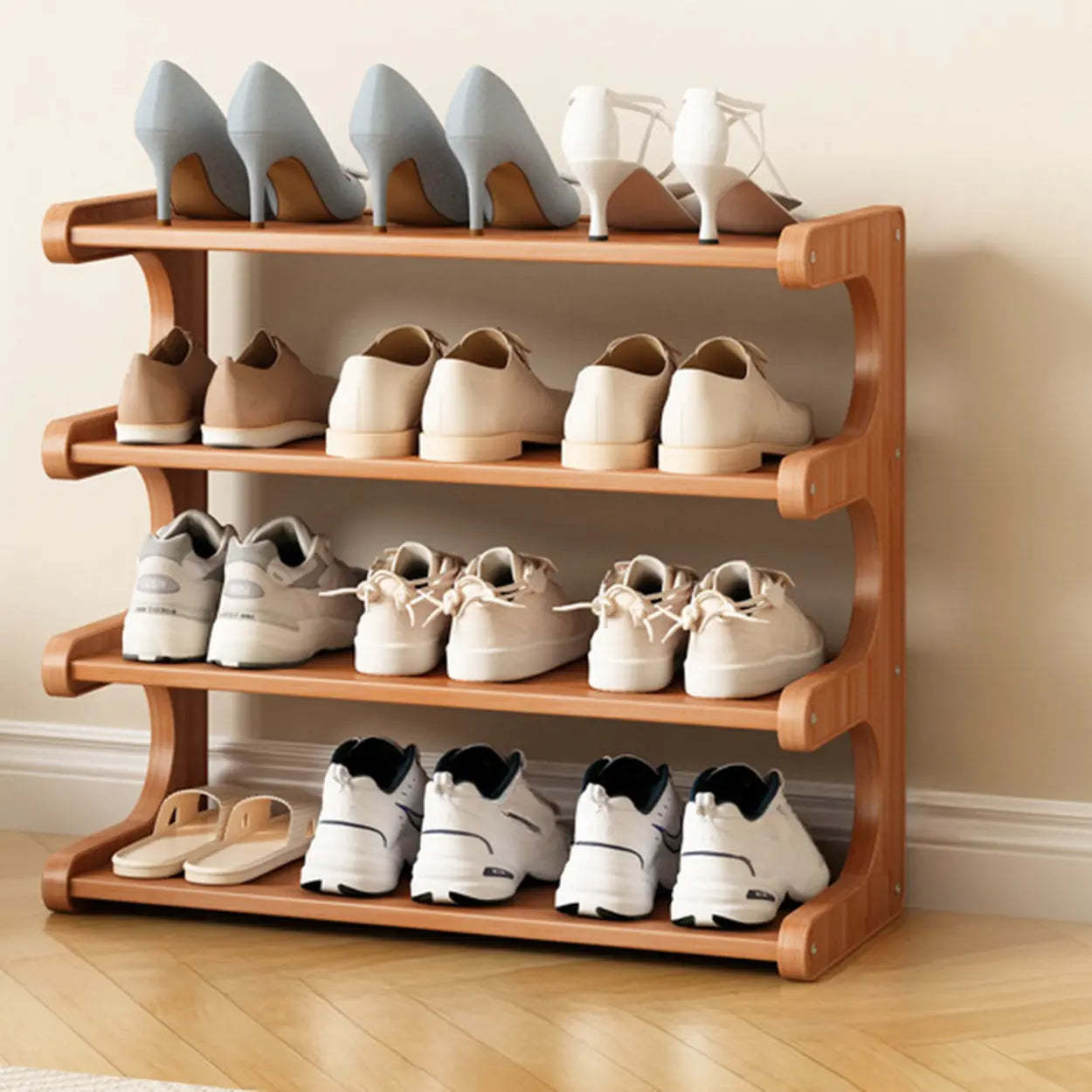 Vertical Freestanding Wood Shoe Rack