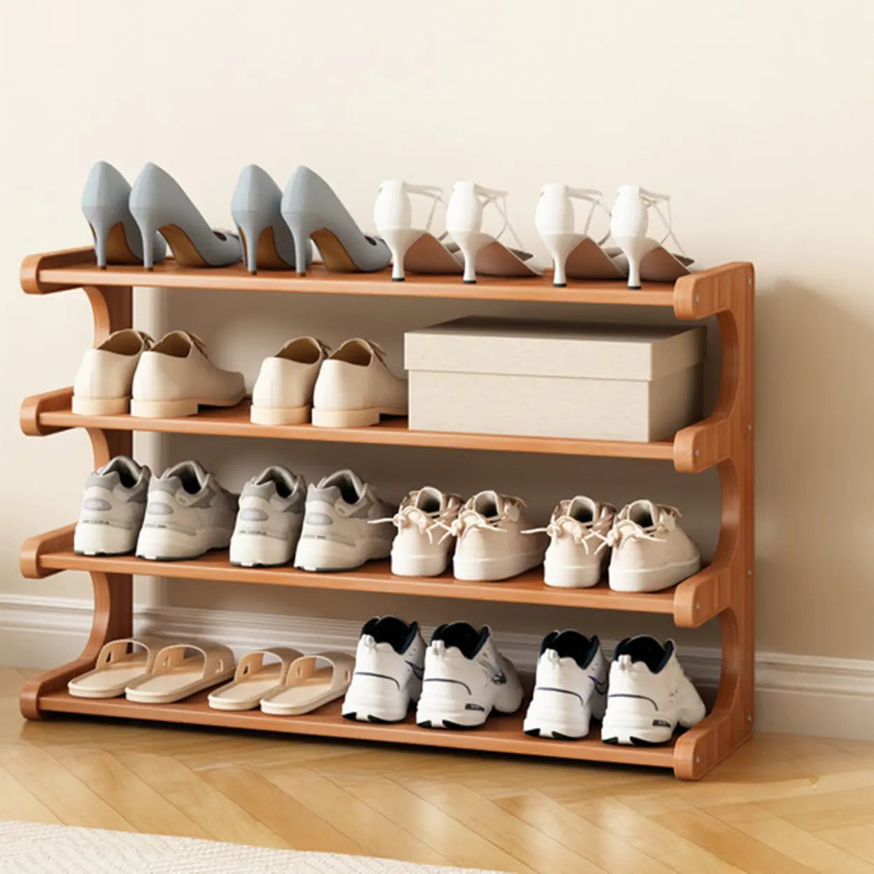 Vertical Freestanding Wood Shoe Rack