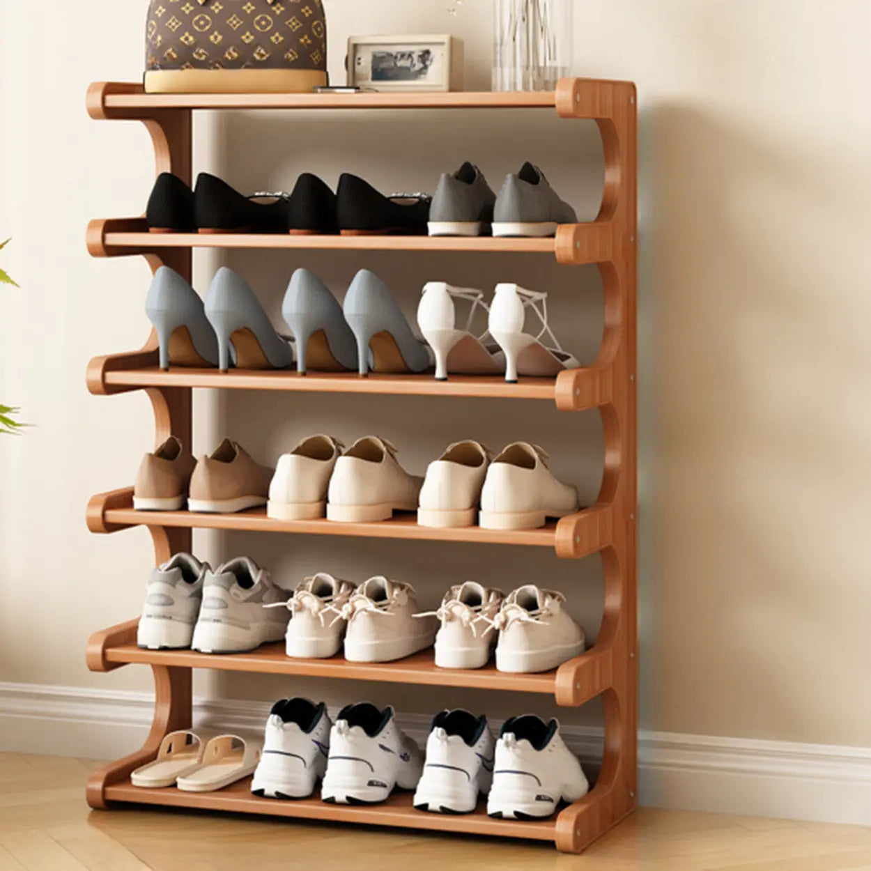 Vertical Freestanding Wood Shoe Rack