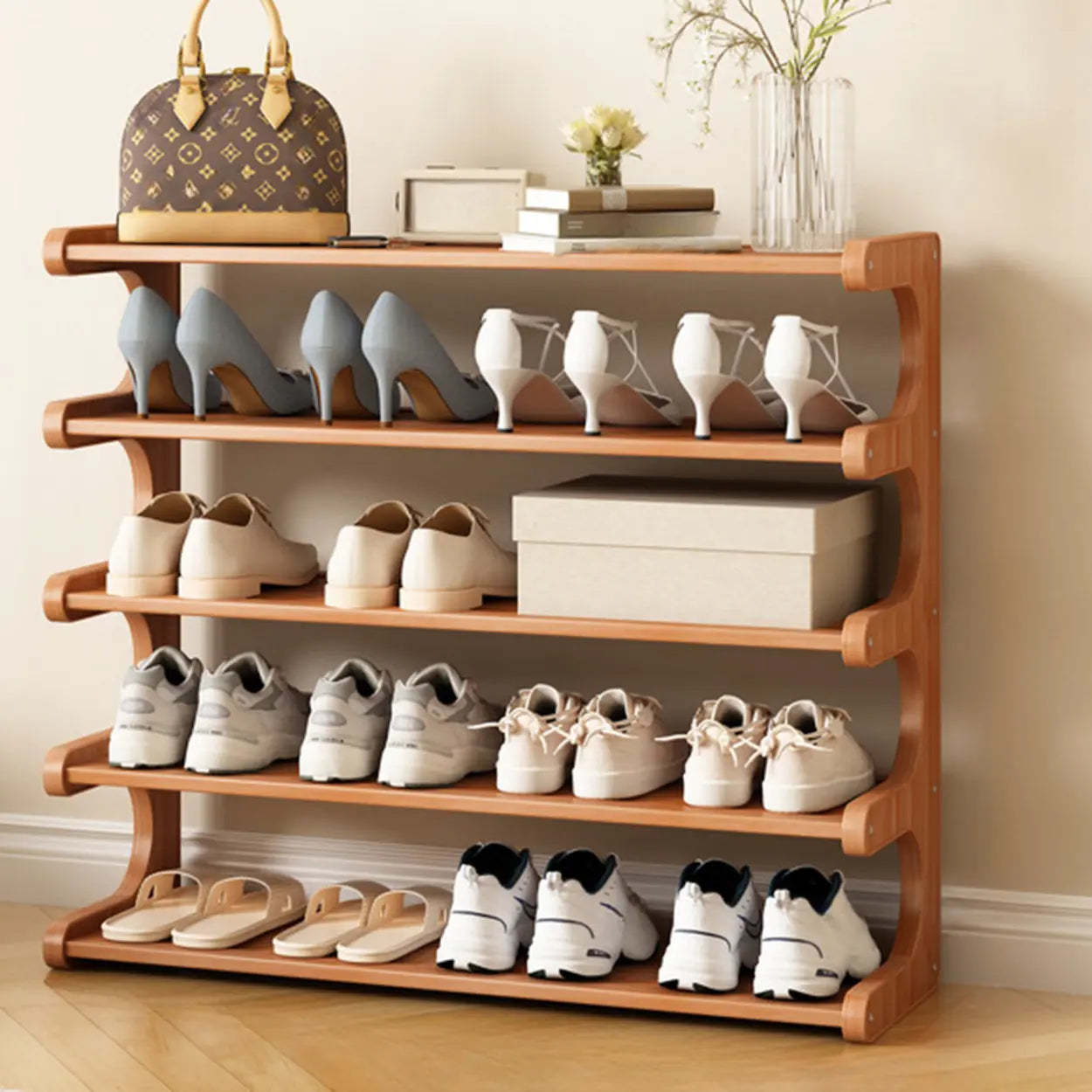 Vertical Freestanding Wood Shoe Rack