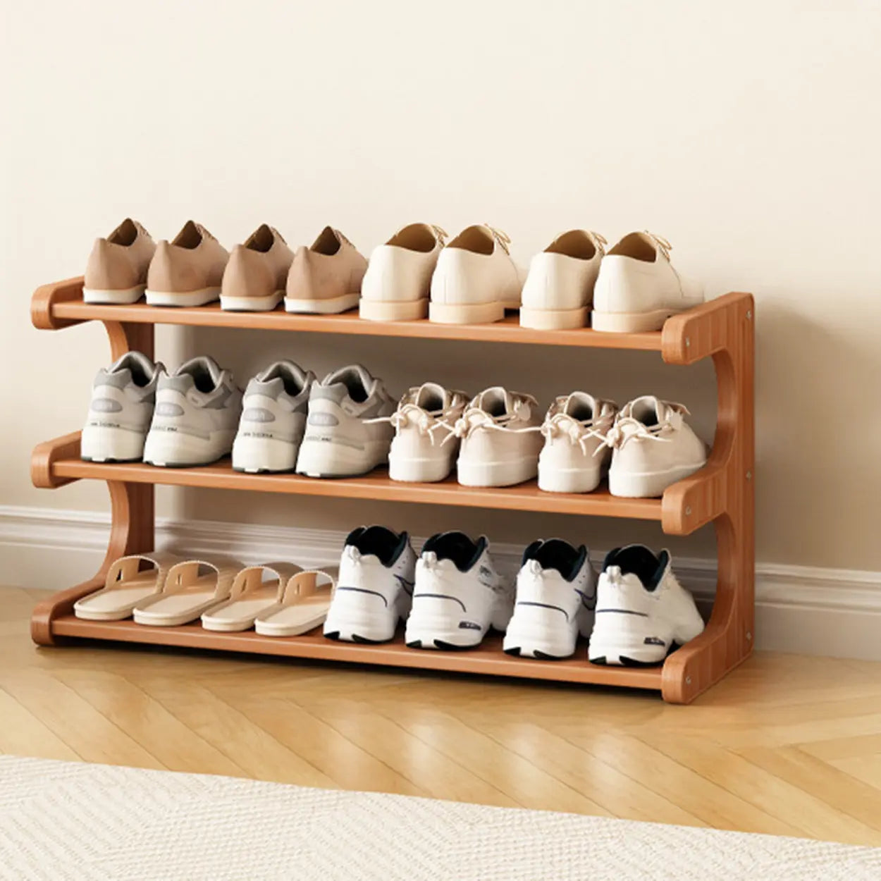 Vertical Freestanding Wood Shoe Rack