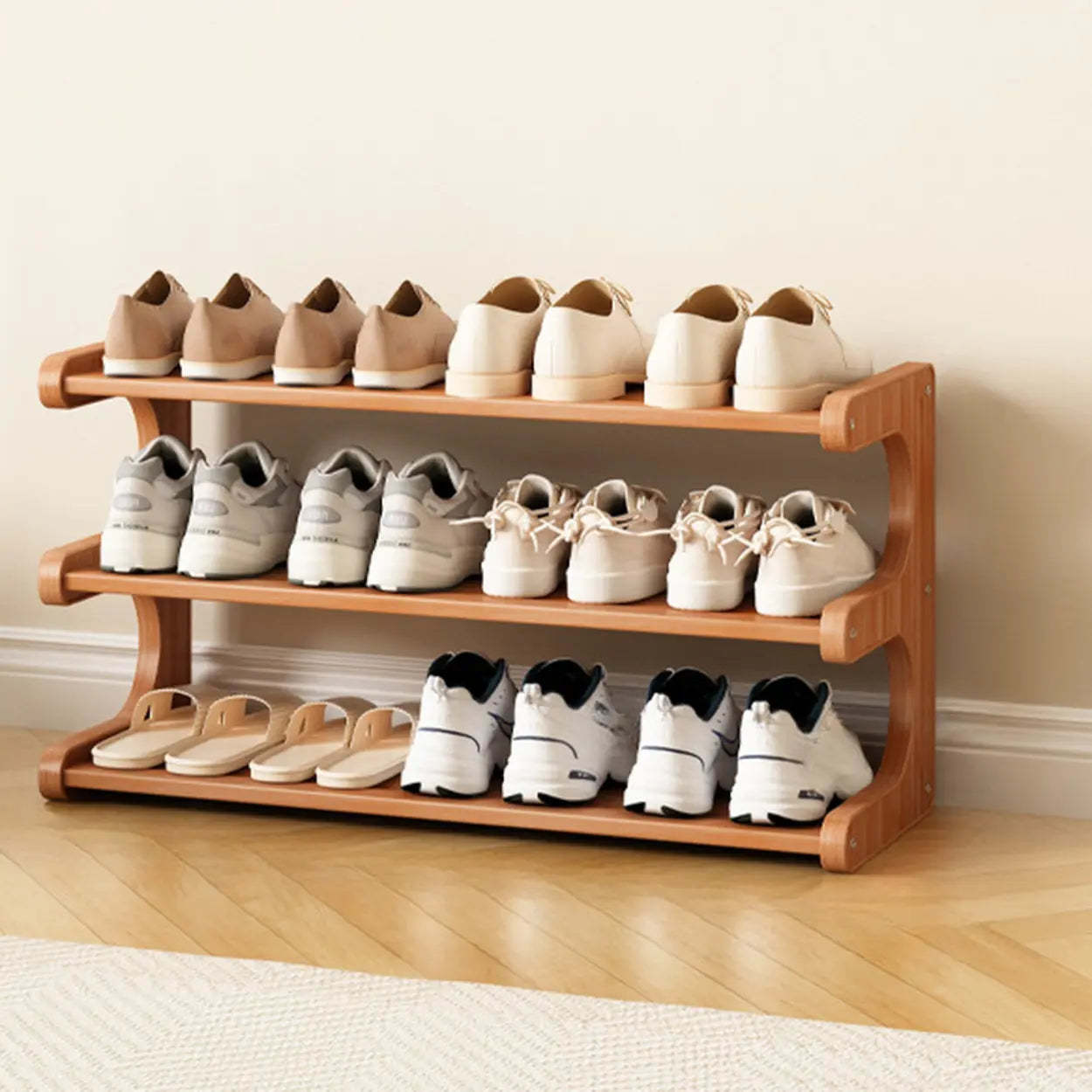 Vertical Freestanding Wood Shoe Rack