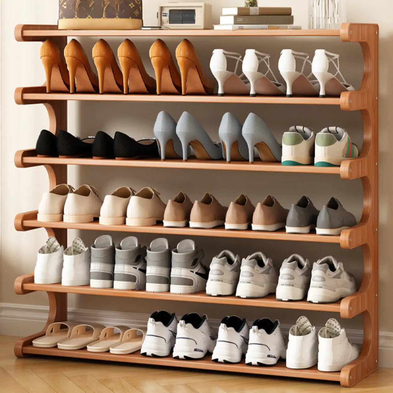 Vertical Freestanding Wood Shoe Rack