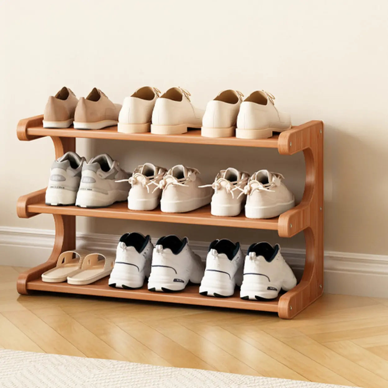 Vertical Freestanding Wood Shoe Rack