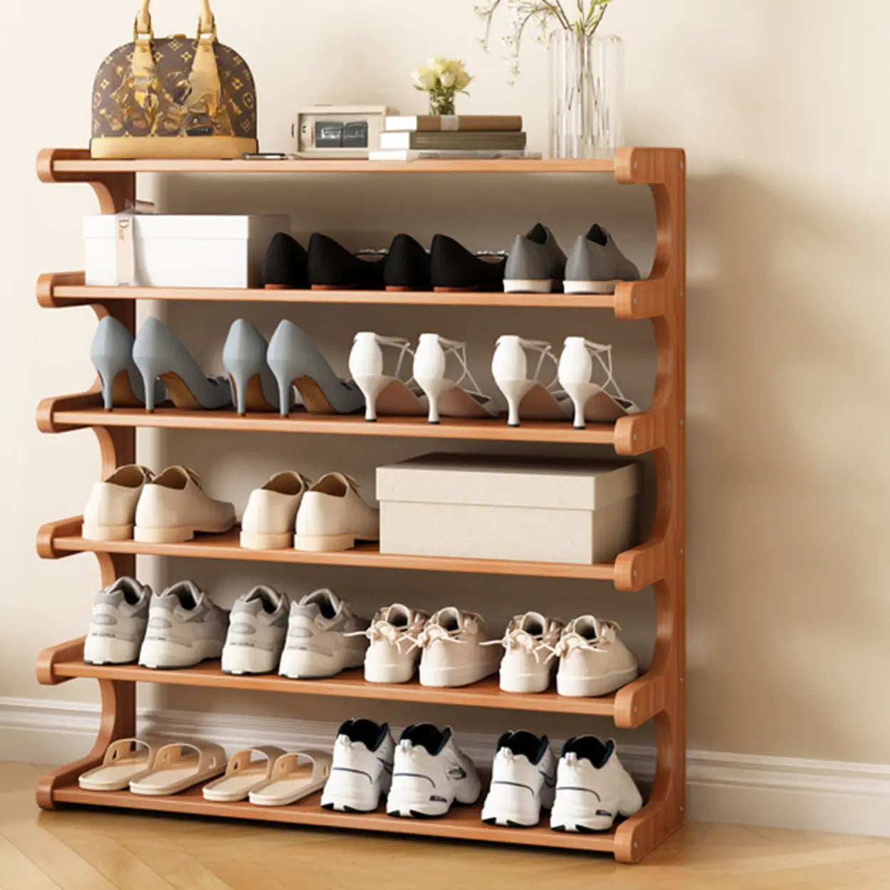 Vertical Freestanding Wood Shoe Rack