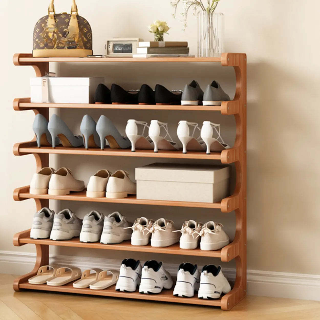Vertical Freestanding Wood Shoe Rack