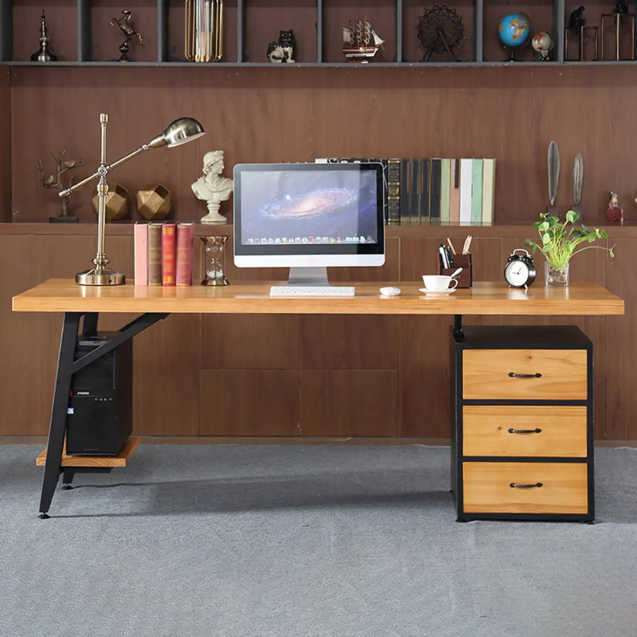 Wood Drawer Storage H-Shape Computer Desk — 3 / Table Only