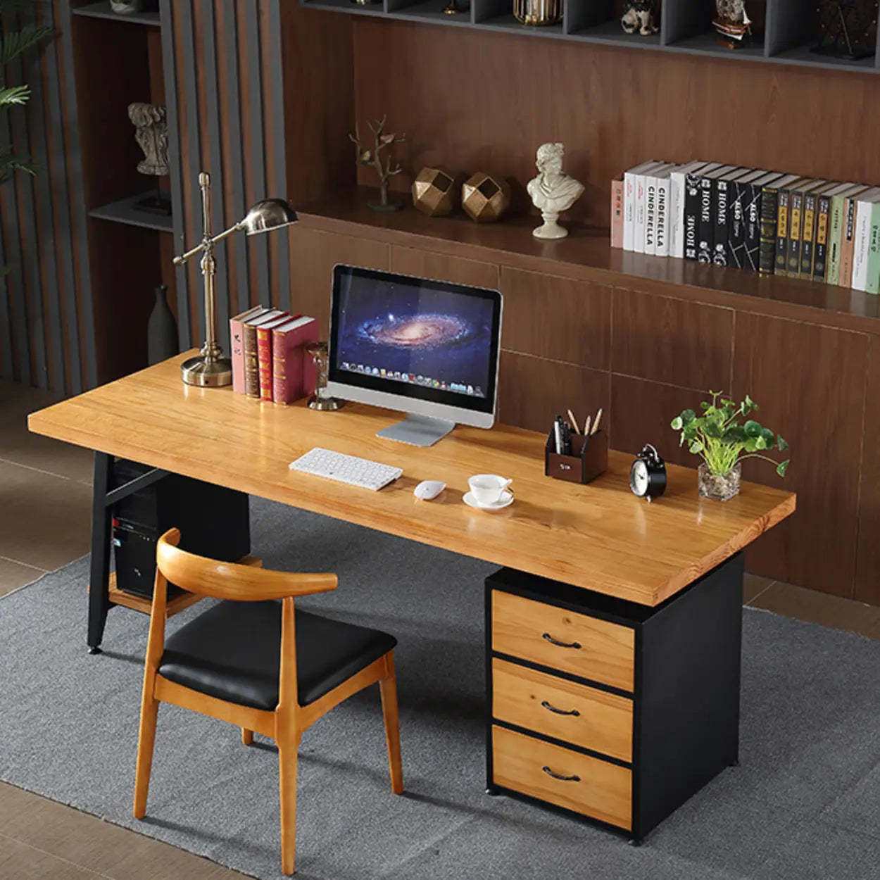 Wood Drawer Storage H-Shape Computer Desk — Drawer Not Included / Table Only