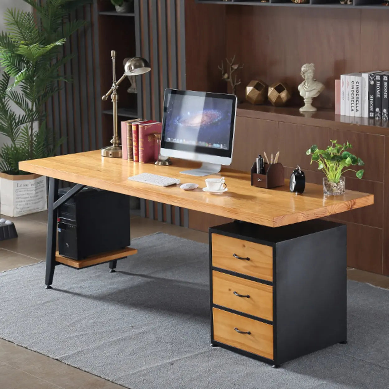 Wood Drawer Storage H-Shape Computer Desk — 3 / Table Only