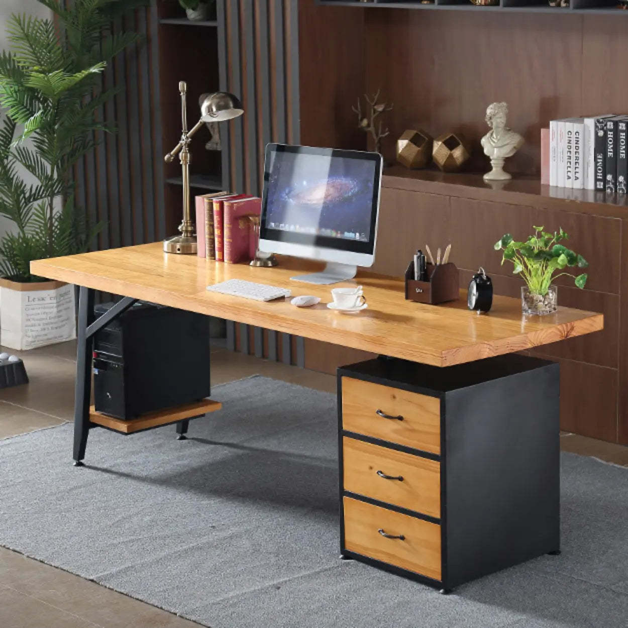 Wood Drawer Storage H-Shape Computer Desk — 3 / Table Only