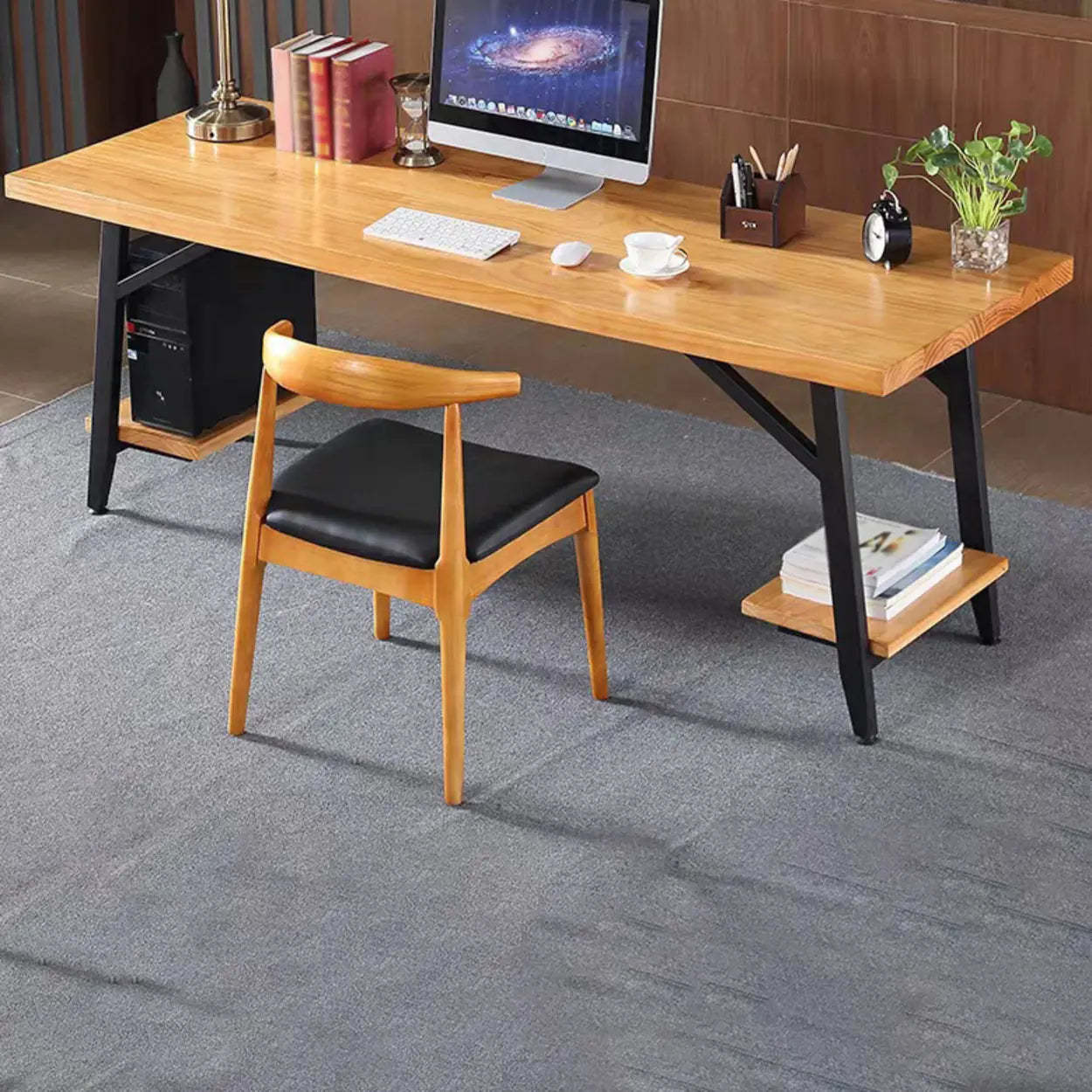 Wood Drawer Storage H-Shape Computer Desk — Drawer Not Included / Table Only